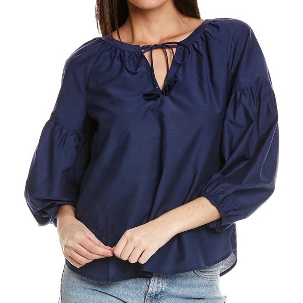 Tommy Bahama Women's Agua Amara Cotton & Silk Blouse Size M Navy Blue